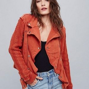 Free People Ruffled Moto Sweater Jacket